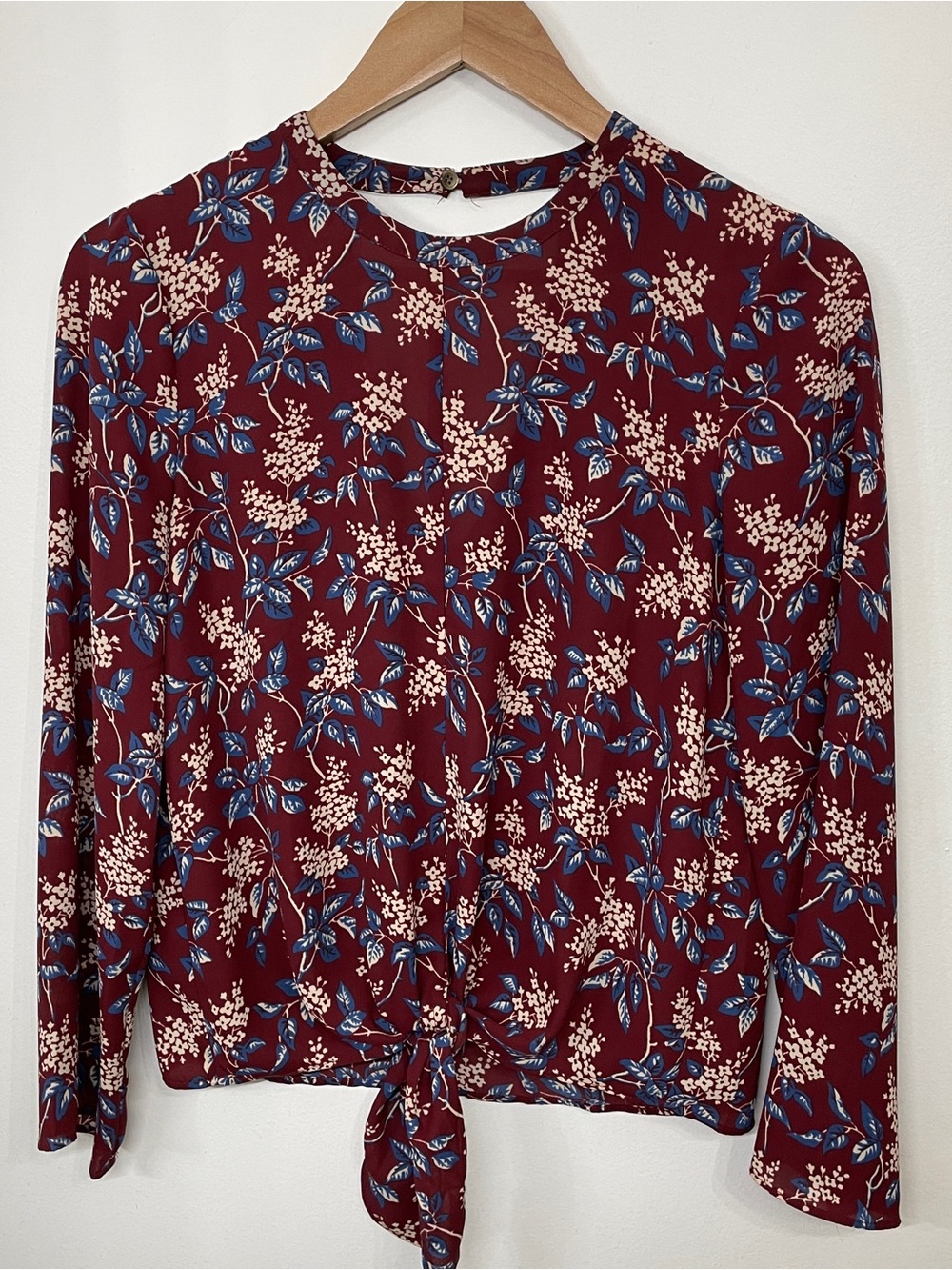 Madewell Maroon Floral Tie-Front Blouse